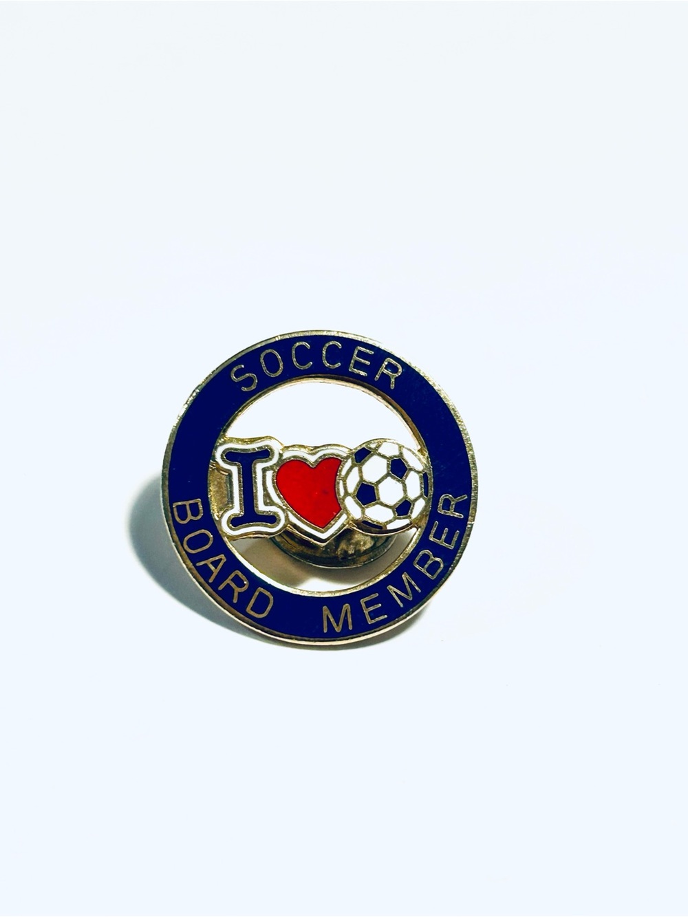 I Heart Soccer Board Member Enamel Pin - Blue & Red